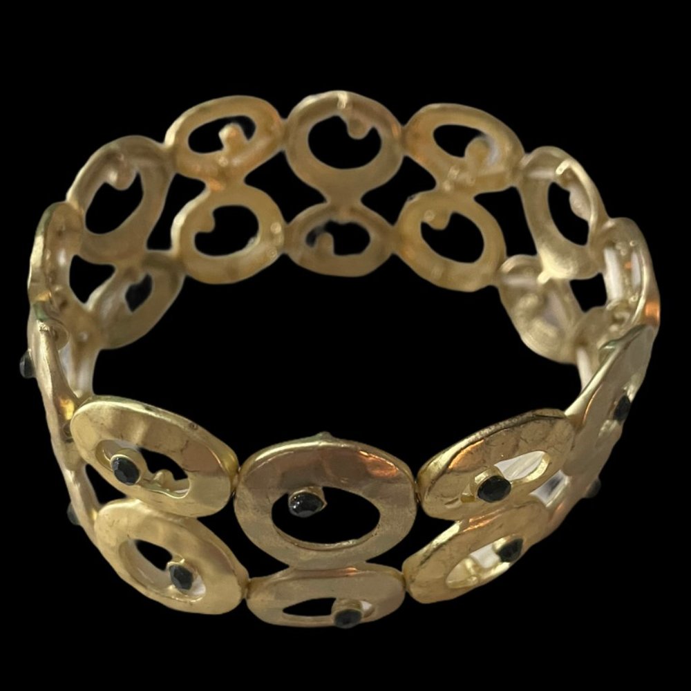 Gold Bracelet with Black Crystal Embellishments